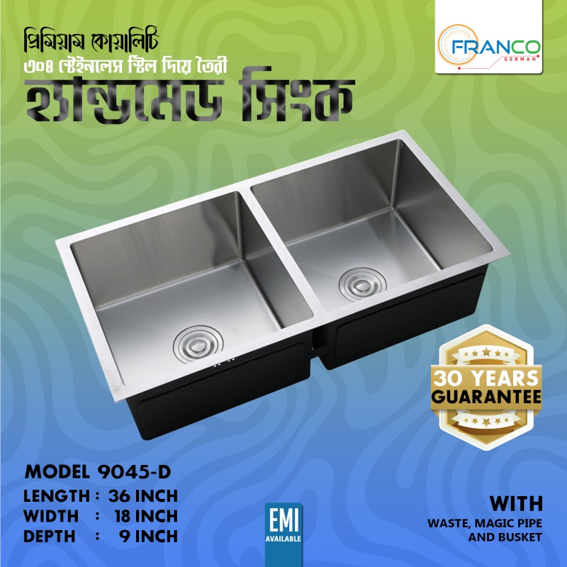 9045D 32"X18"X9" INCH HIGH QUALITY LUXURY SINK HANDMADE DOUBLE BOWL