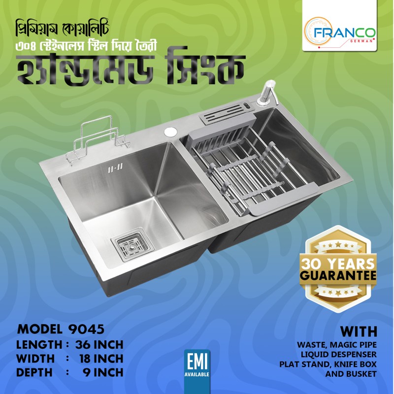 8245 32"X18"X9" INCH HIGH QUALITY LUXURY SINK HANDMADE DOUBLE BOWL