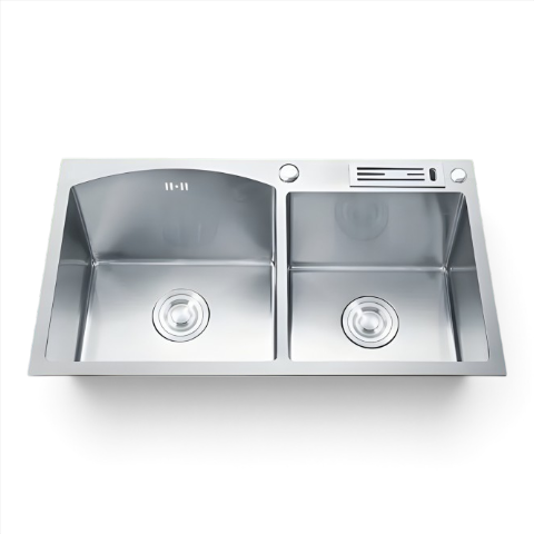 7843-A 32x18x9 INCH HIGH QUALITY STAINLESS STEEL HANDMADE DOUBLE BOWL SINK