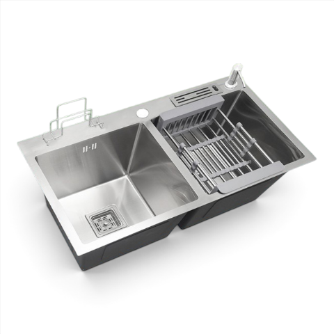 8245 32"X18"X9" INCH HIGH QUALITY LUXURY SINK HANDMADE DOUBLE BOWL